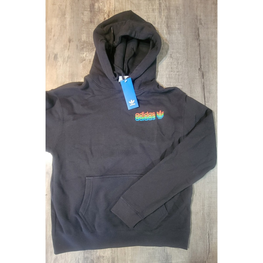 Adidas Originals Mens Black Rainbow RGB Trefoil Logo Hoodie JZ0469 Small NWT